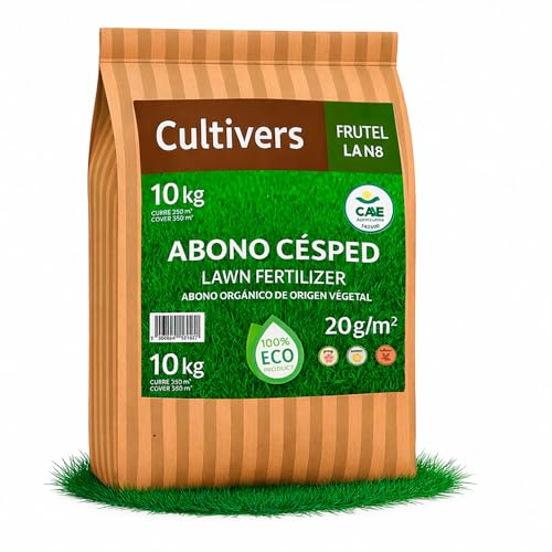 CULTIVERS Abono para Césped Ecológico 10 kg (hasta 500 m²) Fertilizante Granulado de Origen Vegetal con Liberación Lenta, NPK 8-1-5, 74% Materia Orgánica y Ácidos Húmicos