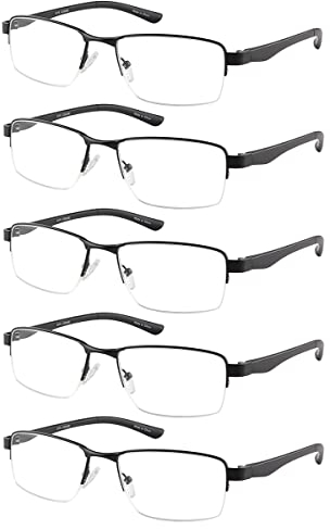 EYECEDAR Amcedar 5er-Pack Lesebrille Herren Metall Halbrand-Federscharniere Rechteckiger Stil Edelstahl Material Enthält Computer Lesebrille +1.75