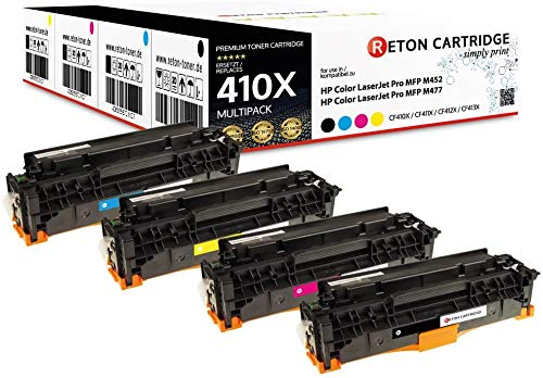 4 Original Reton Toner mit 25% mehr Inhalt kompatibel für HP 410X CF410X CF411X CF412X CF413X für HP Color Laserjet Pro MFP M477fdw M477fdn M477fn M477fnw M452dn M452nw M377dw