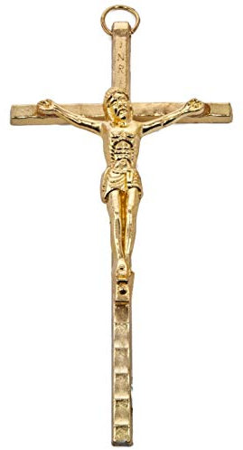 Motivationsgeschenke Kruzifix mit Jesus Corpus | INRI Kreuz aus Metall - 11cm | goldfarben, glänzend | christliches Wandkreuz | Jesus Kreuz in Gold | Inklusive Wandhalterung (Gold 11x5,5cm)