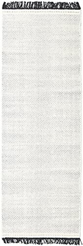 RugVista, Barfi, Teppich, Kurzflor Teppich, 80 x 350 cm, Läufer, Moderner Kelim Teppich, Wolle, Flur, Schlafzimmer, Küche, Wohnzimmer, Schwarz/Weiss