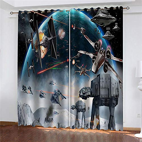 JFBedding Vorhang Blickdicht Ösenschal Gray Alien Star Wars 2 Stücke Gardinen mit Ösen Verdunkelungsvorhang Kinderzimmer Wohnzimmer Blickdichte Vorhänge -75 X 166 cm