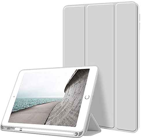 Hülle für iPad Air 3. Generation 2019, 10,5 Zoll mit Stifthalter, Weiche, Stoßfeste TPU-Rückseite, Dünne und leichte Hülle, Auto Ruhen/Wecken, Grau