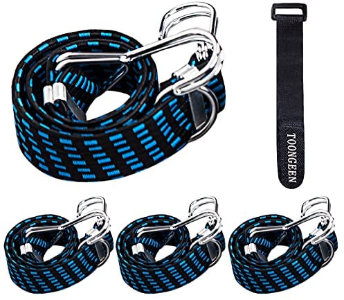 Spanngummi mit Haken, 4er-Set Extra Stark - Spanngurte, Gepäckspanner, Expander, Expanderseil, Gummiseil, Ideal zum Fahrrad Motorrad Autotransporter Camping, 60cm lang