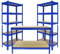 2 x 90cm T-Rax Heavy Duty Racking Metal Storage Shelving Units & Garage Workbench Blue