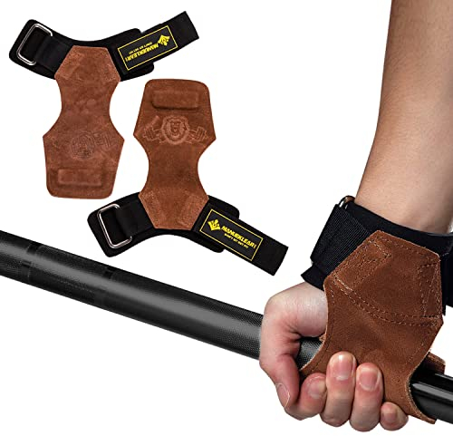 MANUEKLEAR Gewichtheben-Handgelenkbänder mit gepolsterter Handgelenkschlaufe, Leder-Gewichtheben, Handgelenkriemen für Kreuzheben, Powerlifting, Profi Lifting Straps für Frauen (Brown)