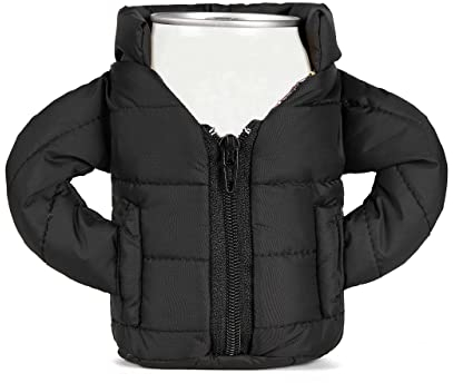 Can Cooler Sleeve, Beer Cooler Beverage Jacket Drink Coolies, Beer Vest Jacket Cover, Insulated Can Cooler Jacket for 12oz Cans, Creative Beer Coats, Beer Gifts for Men Women Beer Lovers (Black)