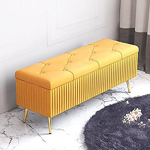 CJGKDJS Luxuriöse Polsterbank Aus Samt, Premium-Dekoration, Möbel, Bettende, Bank, Aufbewahrung, Ottomane, Gelb, 80 X 40 X 45 cm (31 X 16 X 18 Zoll)