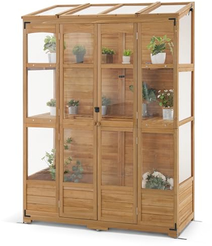MCombo Wooden Walk-in Greenhouse, Open Roof & Lockable Door 0899 (Natural)