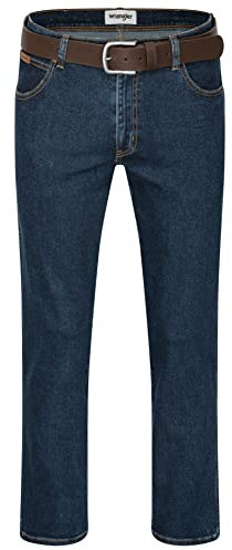 Wrangler Texas Herren-Stretchjeans mit Gürtel in schwarz oder braun (W32/L30, Darkstone + brauner Gürtel)