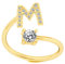 Bungsa RING BUCHSTABEN und KRISTALLE goldfarben - biegbarer Fingerring/Zehenring Toering für Damen, Kinder & Herren - A B C D E F G H I J K L M N O P R S T U V W X Y Z (M)