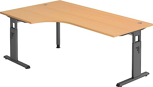 bümö höhenverstellbarer Eckschreibtisch O-Serie 200x120 cm in Buche, Gestell in Graphit - Schreibtisch L Form, großer Tisch für's Büro, Computertisch höhenverstellbar