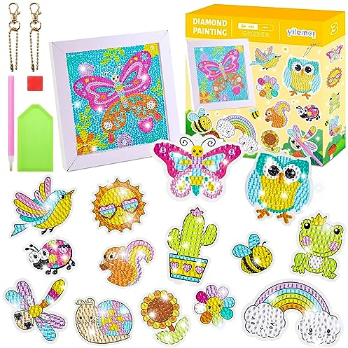 Maomaoyu 5D DIY Diamond Painting Set Mit Bilderrahmen, 25 Sticker und 2 Schlüsselanhänger - Basteln und Geschenk für Mädchen 5-12 Jahre, Tier