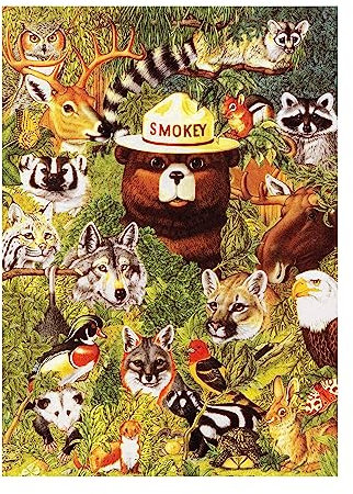 Jigsaw Puzzle 1000 Pieces by Rivers Edge Products in Tin for Adults, Teenagers, and Kids, Unique Smokey The Bear Puzzle, 28 by 20 Inches, Smokey and Friends