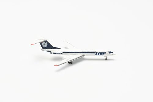 herpa Modellflugzeug Lot Polish Airlines Tupolev TU-134A – SP-LHG, Miniatur im Maßstab 1:500, Sammlerstück, Modell ohne Standfuß, Metall, Weiß, Blau