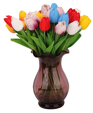 MAGICLULU Künstliche Tulpen Künstliche Tulpen Dekorationen Für Partys Brautsträuße Blumen Im Freien Echte Tulpen Heimdekoration Blumen Esstisch Künstliche Blumen Vase Pflanze