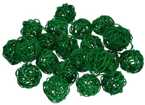 sourcing map 22 Pcs Wicker Rattan Balls, 1.6inch Wood Decorative Balls Vase Fillers for Centerpiece Bowl Orbs Fillers Tree Wedding Home Decor, Dark Green