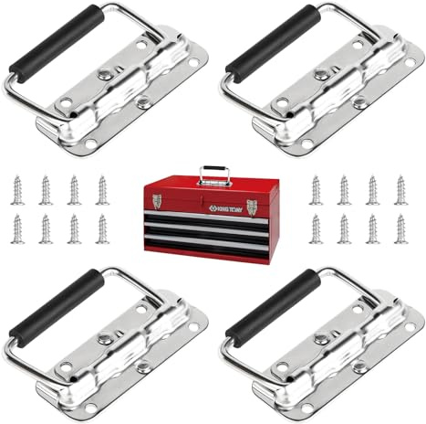 SUPAWAY Pack of 4 Folding Spring Handles, Stainless Steel Box Handle, 110 mm, Hardware Box Handle, Replacement Chest Handle, Folding Handle with Insulated Rubber Handle for Speaker Box, Toolbox Door,