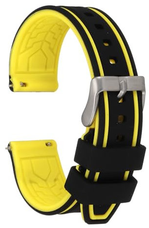 QUARKZMAN Bracelets de Montre en Silicone 20mm Bracelets de Montre à Dégagement Rapide, Noir Jaune