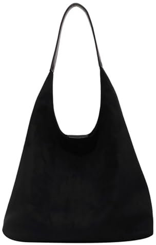 Slouchy Wildleder Handtasche Damen Groß Shopper Tasche Shoulder Uni Hobo Schultertasche Beuteltasche Damen-Shopper (Schwarz)