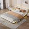 Aoskem Polsterbett 140x200 cm Doppelbett, LED-Bett mit Flachbett Bodenbett, Bettgestell mit Lattenrost aus Holz, Jugendbett mit Rückenlehne, Ohne Matratze, PU-Kunstleder Weiß