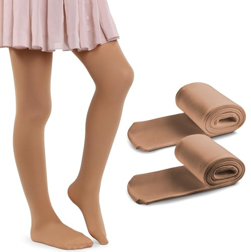 MANA MANA Lot De 2 Collants Unis Pour Filles – Collants Opaques Pour Enfants Pour L'école, La Danse, Le Ballet – Doux Et Élégants, 40 Den, Fabriqués En Italie, 2 Paires, Natural, 134/140 cm