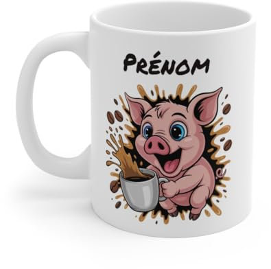 Teecustom Mug Hérisson Personnalisé – Tasse Café Mignonne et Énergique avec Prénom – Cadeau Original (Cochon 2)
