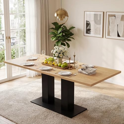 ECLIVON Esstisch Küchentisch für 6-8 Personen, Esstisch Ausziehbar 140/180x70 cm, Esszimmertisch Rechteckige, Balkontisch Klappbar, Tisch aus Holz mit Tischplatte für Esszimmer, Ohne Stühle (Natur)