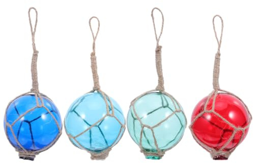Healeved 4 Unidades de Bolas Decorativas de Cristal para Pesca, Decorativas con temática oceánica, Bolas flotantes náuticas con Red para jardín, casa de Playa, decoración de Bodas