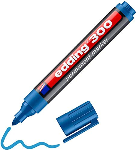 edding 300 Permanentmarker - hell-blau - 1 Stift - Rundspitze 1,5-3 mm - wasserfest, schnell-trocknend - wischfest - für Karton, Kunststoff, Glas, Holz, Metall, Glas