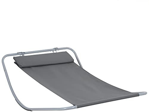 HOMCOM Bain de Soleil transat de Jardin Chaise Longue Bascule hamac tétière Inclus pour Jardin, Piscine, Terrasse dim. 212L x 130l x 60H cm Gris