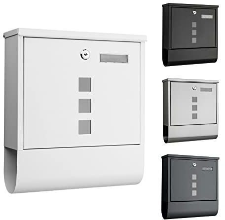 VERDOBA Briefkasten weiß matt mit Zeitungsfach und Namensschild - Briefkasten weiß mit Schloss - moderner Briefkasten mit Zeitungsfach und Sichtfenster
