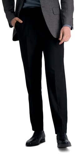 Haggar mens Premium No Iron Khaki Classic Fit Expandable Waist Flat Front dress pants, Black, 38W x 29L US