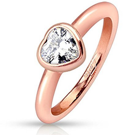 Coolbodyart Tapsi ´ S Donna Anello Acciaio Inox 3mm Larghezza Zirconia Cuore Oro Rosa 47 (15) -60 (19) - Oro, Oro