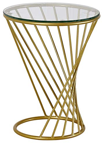 Table Ronde en Fer forgé Table de Salon Chambre Minimaliste Moderne Table Basse en Verre Or