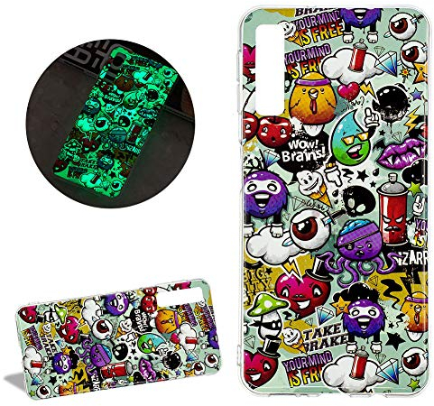 DasKAn Leuchtend Silikon Hülle für Samsung Galaxy A7 2018,Fluoreszierend Licht im Dunkeln Lustiges Graffiti Bunt Muster Weich Dünn Gummi Rückseite Handytasche Stoßfest Flexibel TPU Schutzhülle,#2