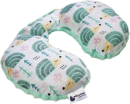 Medi Partners NACKENKISSEN Kinder Nacken Nackenstütze 100% Baumwolle/Minky Baby Nackenhörnchen für Auto Kinderwagen autofahrt Reisen Schlaf Hals Kissen Schlummerrolle (Minze Igel mit minzer Minky)