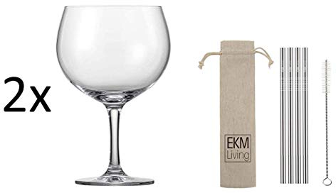 Schott Zwiesel 2er Set, Bar Special, Gin Tonic, Kristallglas, 696 ml, 120017 + Gratis 4er Set EKM Living Edelstahl Trinkhalme
