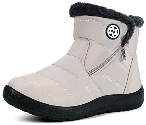 Gaatpot Botas para Mujer Botines de Invierno Forradas con Pelo Botas de Nieve Antideslizante Zapatos Outdoor Ligero Beige 40