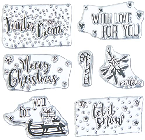 Rayher Clear Stamps Christmas Greetings, Bogengröße 102,5x97mm, 7 Motive, transparente Stempel Weihnachten, durchsichtige, klare Silikonstempel, 50219000