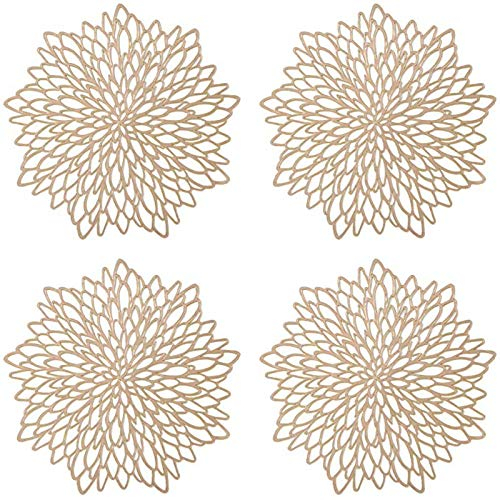 4 Stück Ausgehöhlte Runde Tischsets, Golden Runde Tischsets, Ausgehöhlte Runde Tischsets Gepresste, für Lsolierung von Speisetellern, Tischdekoration(Golden)