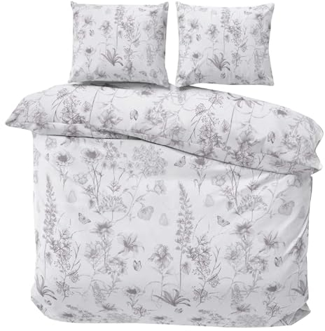 Class Home Collection Bettwäsche 200x200 – Bettwäsche-Sets mit Bettbezug 200 x 200 und Kissenbezug 80x80 – 100% Baumwolle – mit Reißverschluss Myra Weiß