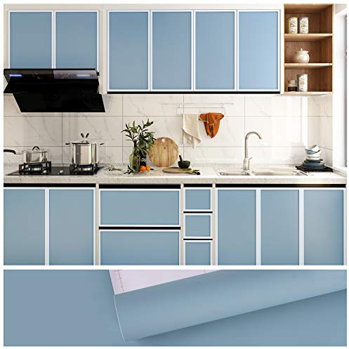 VEELIKE Papier Peint Adhésif Bleu Épaissir Imperméable Papier Adhésif pour Meuble Vinyle Adhesif Cuisine Rouleau Papier Vinyl Autocollant Pour Placard Armoire Salle de Bain Chambre Salon 40cm × 300cm