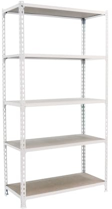 Simonrack Schwerlastregal, Lagerregal, 200x120x50 cm, Metallregal, Kellerregal, Biegestelle 200 kg, 5 Holzfachböden, Weiss/Holz - Maderclick