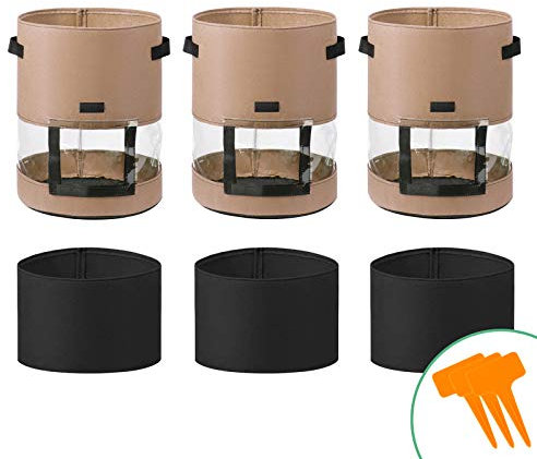 Bseical Sac Pomme De Terre Culture, Sac De Plantation Jardin, Bac Potager Exterieur, Terreau Plante Intérieur Rempotage Potager Balcon Fruit Composteur, 7gallon/10gallon (10gallon-3pcs, Marron)