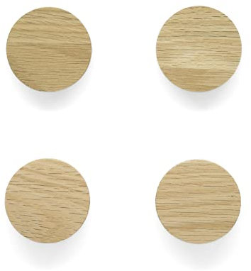 PLT 4 Stück Skandinavische Möbelgriffe aus unbehandeltem Eichenholz, Rund, Knauf, Knopf für Kommode, Schrank, Schublade, Tür, Geschenkidee (4, 5 cm Durchmesser)