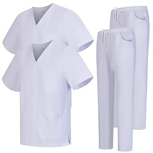 MISEMIYA - Pack * 2 Pcs - CASACA Y PANTALÓN SANITARIOS UNISEX UNIFORMES SANITARIOS MÉDICOS 2-6801-6802 - M, Blanco 68