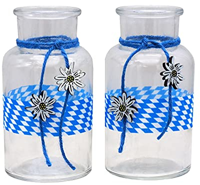 Vasen Oktoberfest Edelweiß Bayrisch Blau Tischdeko Deko Party Geburtstag 2 Stück