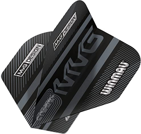 WINMAU Prism Alpha Michael Van Gerwen MvG Black and Grey Extra Thick Dart Flights - 1 Set per Pack (3 Flights in total)
