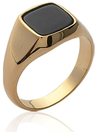 isady bijouterie en ligne argent plaque or acier Sud Mode - Simon Gold - Herren Ring Damen Ring - Siegelring - 18 Karat (750) Gelbgold - Imit. Onyx Schwarz - T 60 (19.1)